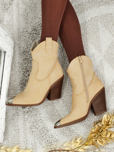 Women's Heeled Cowboy Boots with Decorative Toe Fang Glacier