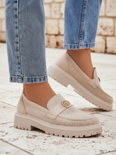 Callista beežid öko-seemisnahast naiste loaferid madala 4 cm tallaga