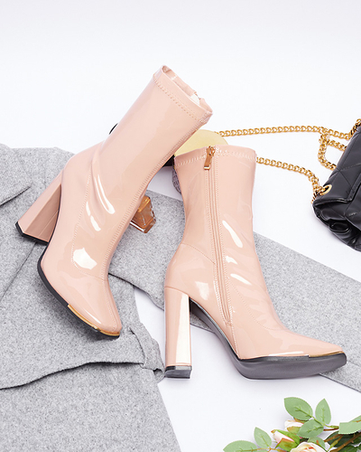 Light pink women's lacquered boots on the Rekila post - Footwear