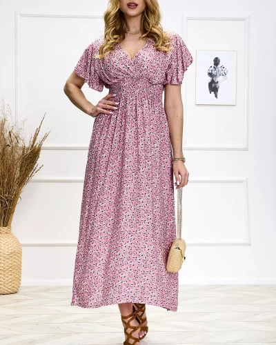 Naiste lilleline roosa midi-kleit - Rõivad