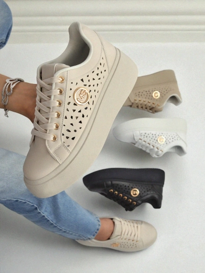 Women's Ecru Platform Sneakers Boreas Royalfashion Eco Leather