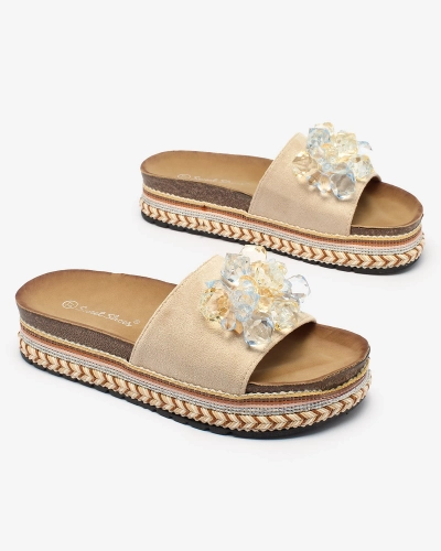 Royalfashion Women's flip-flops with crystals in beige Bollah