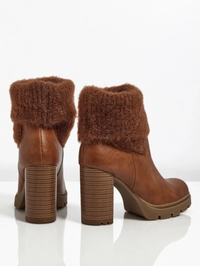 Women's Eco-Leather Heeled Ankle Boots with Knit Tirave