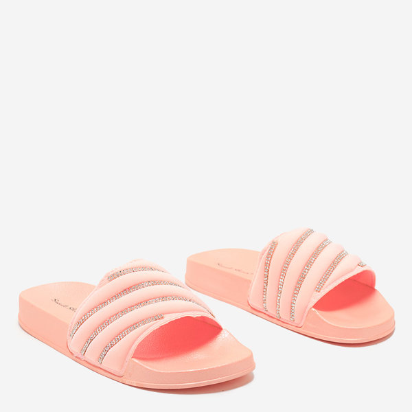 OUTLET Light pink women's slippers with cubic zirconia Erikis - Footwear