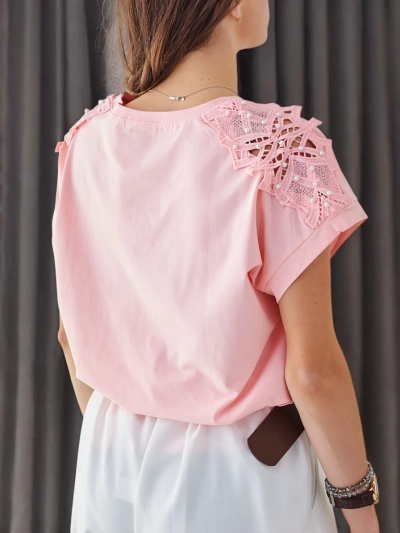 Женская хлопковая футболка Royalfashion с кружевными рукавами