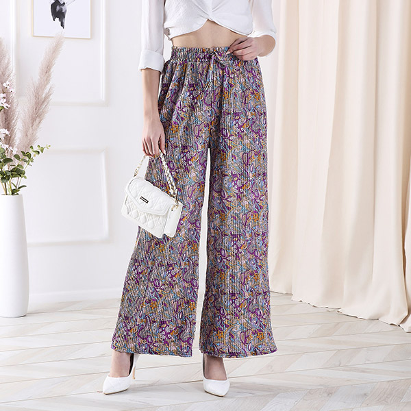 Patterned wide-leg pants for women in purple- Clothing