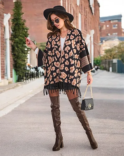 Royalfashion Women's poncho med trykk