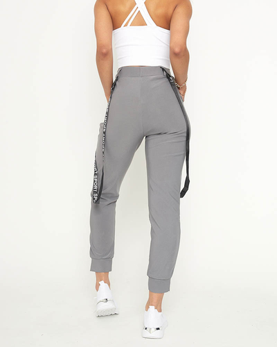 Gray women's cargo trousers with suspenders - Clothing