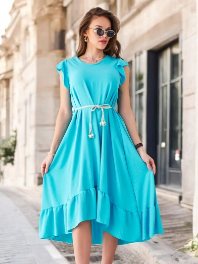 Royalfashion Naiste midi kleit volangide ja lühikeste varrukatega