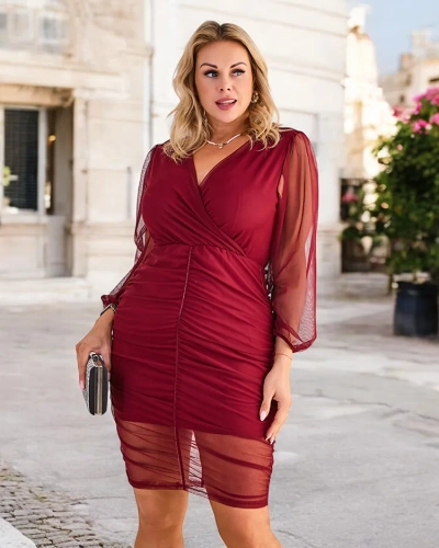 Royalfashion Kvinnors mini klänning med drapering PLUS STORLEK