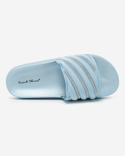 OUTLET Blue women's slippers with cubic zirconia Erikis - Footwear