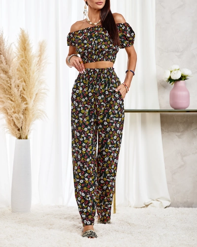 Royalfashion Must kaheosaline naiste lilleline komplekt