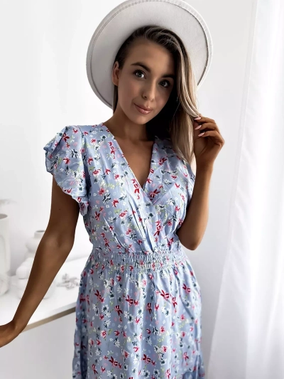 Royalfashion Sinine naiste minikleit lillemotiiviga