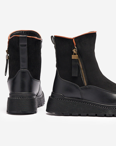 Black women's flat-heeled boots Mefina- Footwear