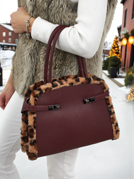 Small Women's Eco-Leather Handbag with Leopard Print Panthory