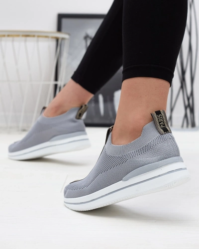 Women's slip-on sports shoes with lettering in gray Cerppa- Footwear