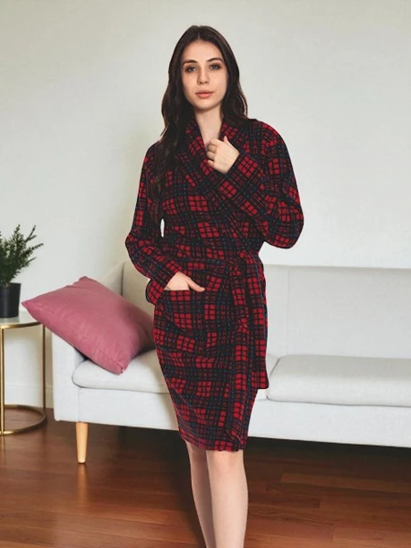 Red and navy blue women's dressing gown - Clothing