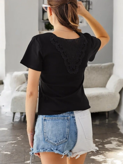 Royalfashion Naiste Puuvillane T-särk Lace'iga Seljas