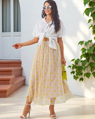 Royalfashion Women's midi skirt made of viscose with tulle in polka dots