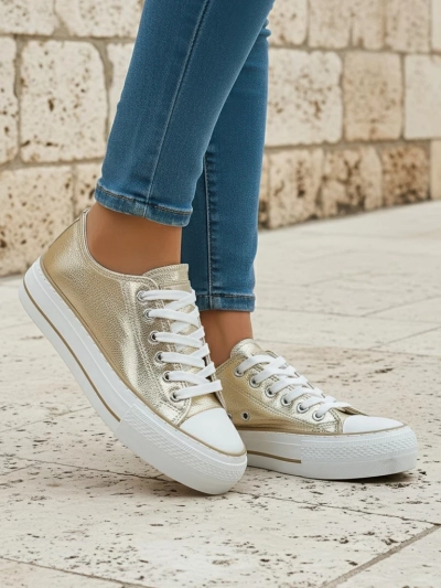 Aurelia Italia golden women's platform sneakers fabric spring summer