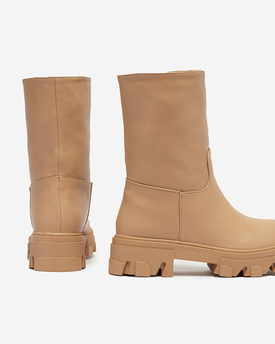 Women's slip-on ankle boots with camel Mekira insulation - Footwear