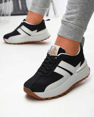 Öko-nahast naiste mustad spordijalatsid värviliste sisestustega Tifora- Jalatsid