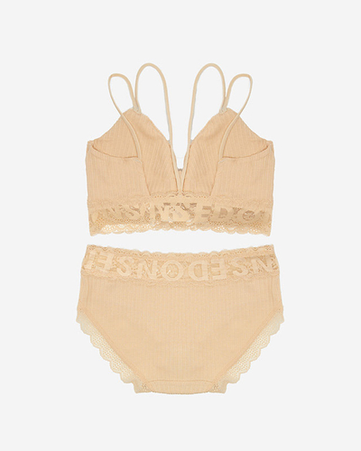 Women's beige lingerie set with lace - Underwear