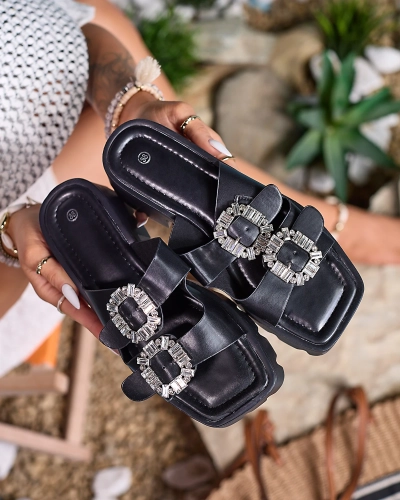 Royalfashion Mustad naiste kaunistatud Tireta kontsaga flip-flopid
