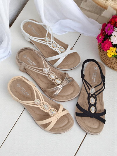 Royalfashion Callista women's sandals - black espadrilles with zircons for summer