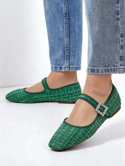 Royalfashion Women's checkered ballet flats with a buckle and strap Riffos