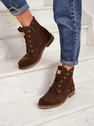 Aurelia Romano women's ankle boots made of natural suede – brown, with fur