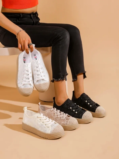Royalfashion Women's lace sneakers with sequins Nille