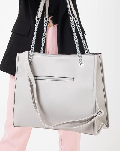 Gray elegant women's handbag with handles on the chains - Accessories