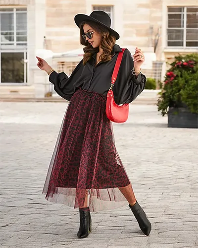 Royalfashion et Pattered wimmen' s midi skirt met tulle