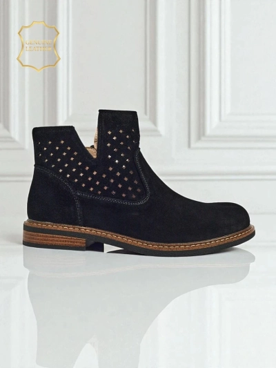 Aurelia Nero suede openwork women's ankle boots flat heel 3cm