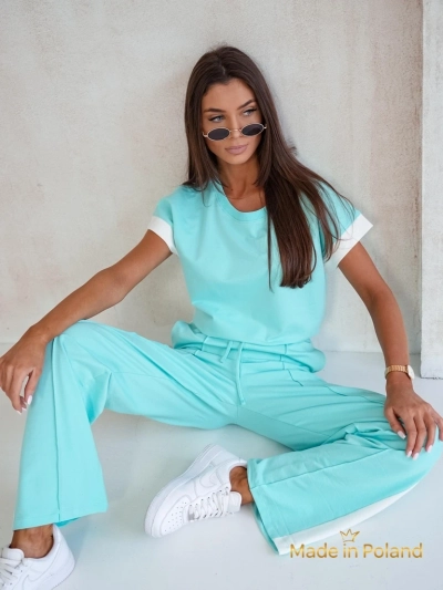 Turquoise Callista women's set - cotton set with wide trousers