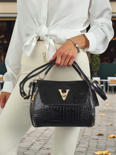 Black Vespera Classico women's handbag eco suede and patent leather