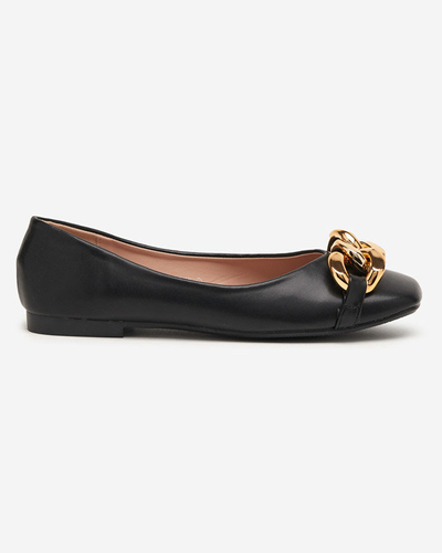 Black women's eco-leather ballerinas with golden gassi decoration - shoes