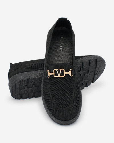 Royalfashion Black women's fabric moccasins with gold embellishment Ertica