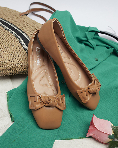 Naised kaameli värvi balleriinid kaunistusega ninaosas Caxien- Jalatsid