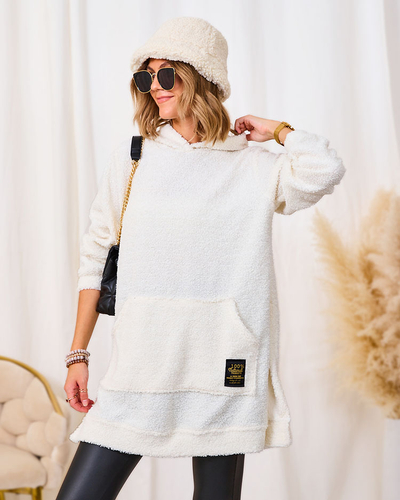 Royalfashion Kreemjas pikk naiste kampsun kapuutsiga