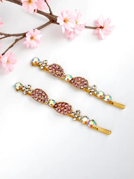 Royalfashion Hairpins with rhinestones and small bows Tiny Bows