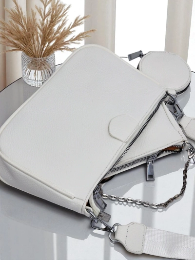 Aurelia Bianca – Small White Women's Eco-Leather Handbag with Chain