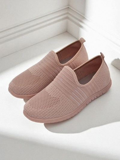 Aelia women's pink fabric shoes, comfortable flat heel moccasins