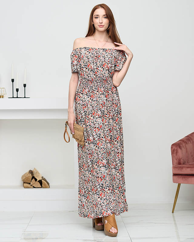 Черное женское макси-платье с рисунком. Одежда