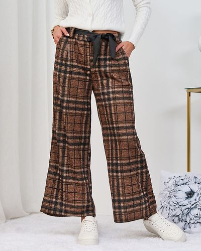 Royalfashion Camel naiste laiad ruudulised püksid