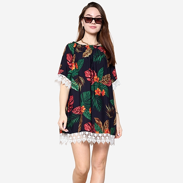 Women's navy blue blouse with flowers PLUS SIZE - Clothing