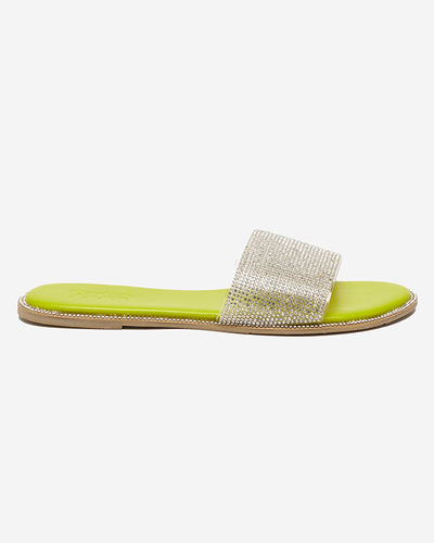 Green women's slippers with cubic zirconia Verina - Footwear
