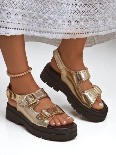 Royalfashion Naiste sandaalid paksu tallaga kivikestega Rocky Chic