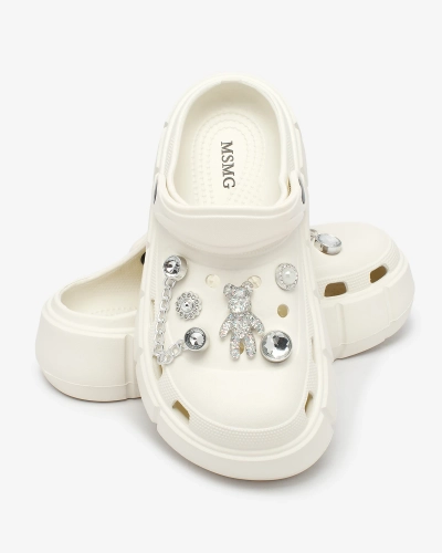 Royalfashion White openwork women's flip-flops with zirconia embellishments Afuccia
